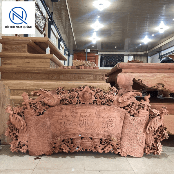 Mẫu cuốn thư câu đối mai hoá long gỗ hương đá đẹp tại Đồ Thờ Nam Quỳnh