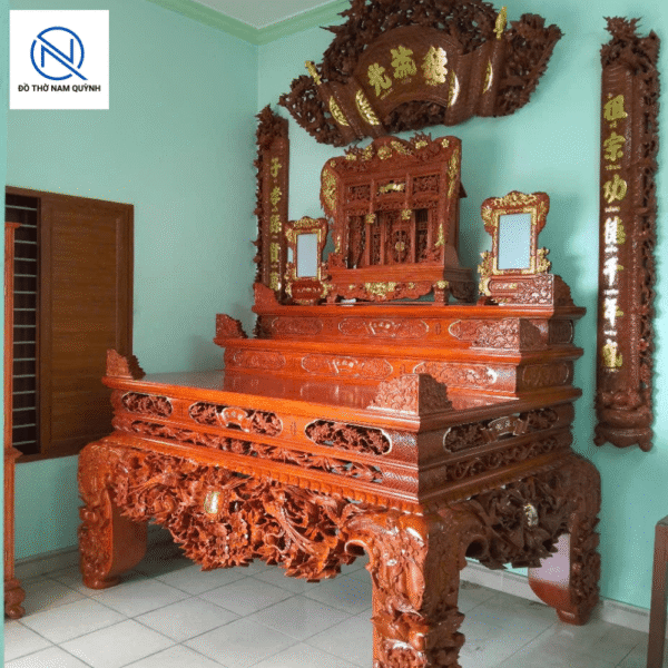 Sập thờ mai điểu tam cấp gỗ hương đá chân 28 vai 12 đẹp tại Đồ Thờ Nam Quỳnh