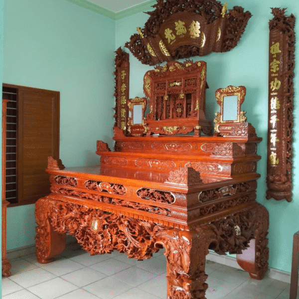 Sập thờ mai điểu tam cấp gỗ hương đá chân 28 vai 12 đẹp tại Đồ Thờ Nam Quỳnh