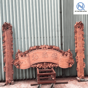 Bộ cuốn thư câu đối nguyên khối dày 10cm gỗ hương đá đẹp tại Đồ Thờ nam Quỳnh