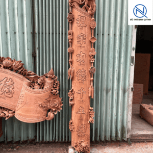 Bộ cuốn thư câu đối nguyên khối dày 10cm gỗ hương đá đẹp tại Đồ Thờ nam Quỳnh
