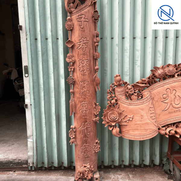 Bộ cuốn thư câu đối nguyên khối dày 10cm gỗ hương đá đẹp tại Đồ Thờ nam Quỳnh