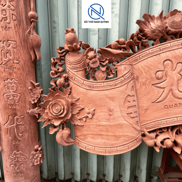 Bộ cuốn thư câu đối nguyên khối dày 10cm gỗ hương đá đẹp tại Đồ Thờ nam Quỳnh