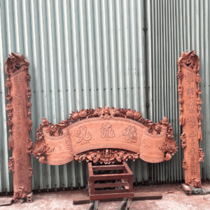 Bộ cuốn thư câu đối nguyên khối dày 10cm gỗ hương đá đẹp tại Đồ Thờ nam Quỳnh